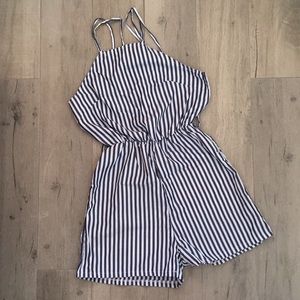 Blue and White Striped Romper